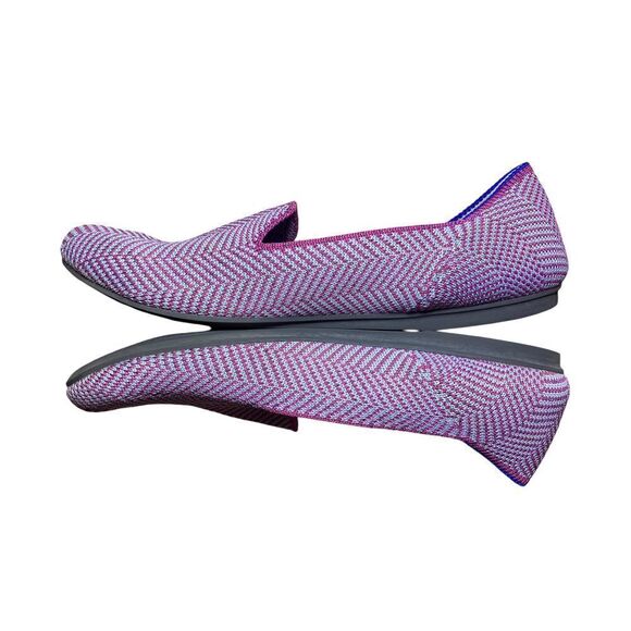 Rothys Pink & Gray Chevron Knit Loafers Slip-On Flats with Blue Trim Size 6 - Picture 6 of 13